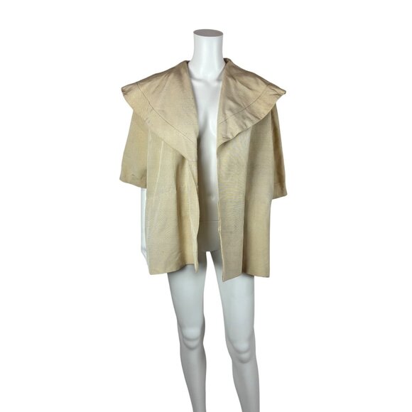 Vintage 50s Cream Jacket Womens Large Textured Open Short Overcoat AS IS - Picture 1 of 10